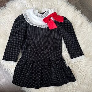 Black Polka Dot Dress with Red Bow